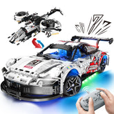 2 in 1 Porsche 911 Building Set and Star Space Fighter Building Set, Remote Control, 1860Pcs - BAV BRICK